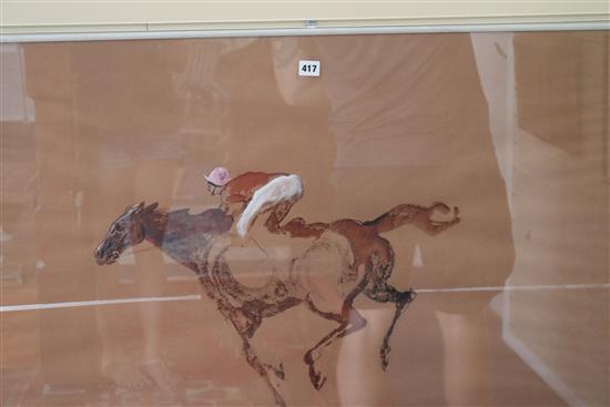 William Papas (1927-2000) Racehorse with jockey up 69 x 99cm
